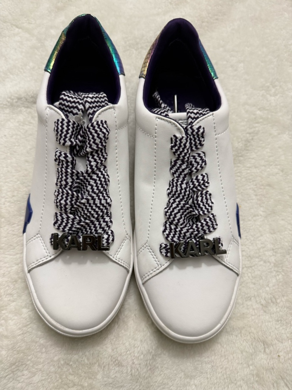 Karl Lagerfeld White Low-Top Sneakers with Iridescent Heel